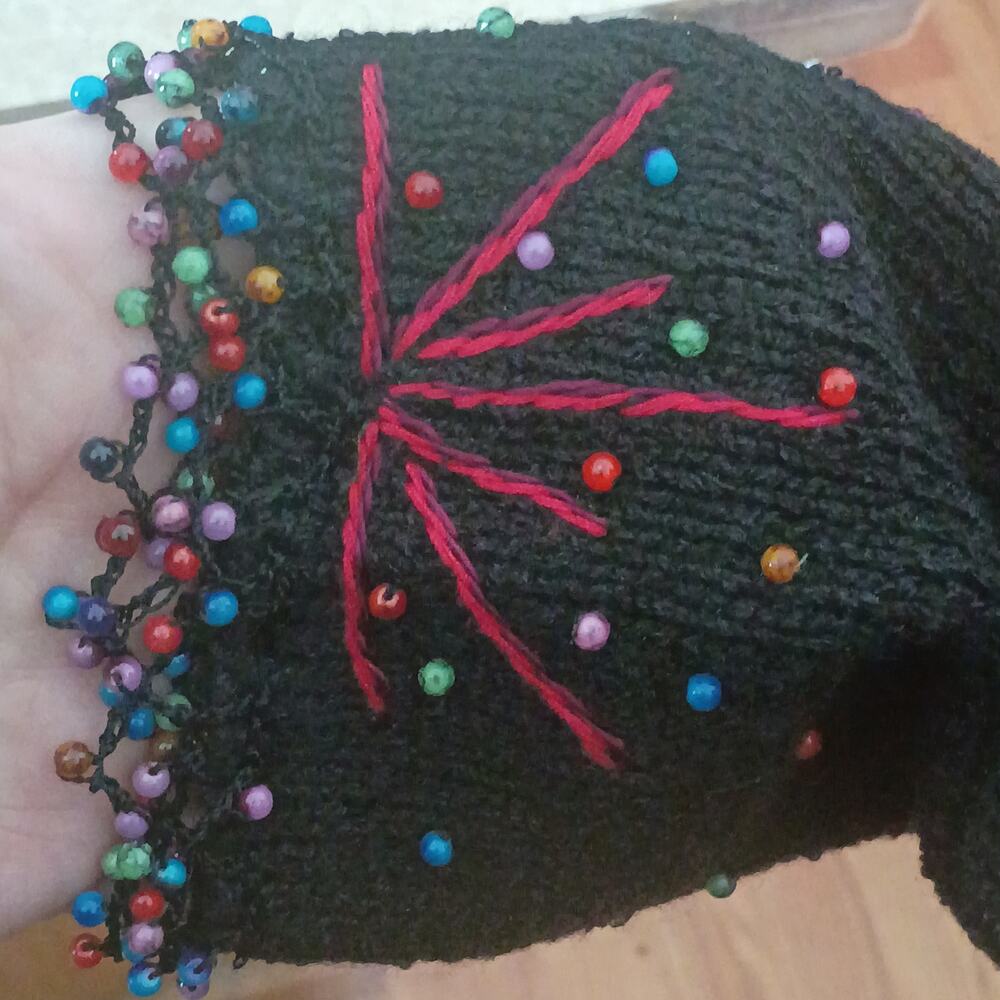 Vintage Ann Trinity Black Knit Cardigan Multicolored Beaded "Firework" Sweater - Picture 6 of 8